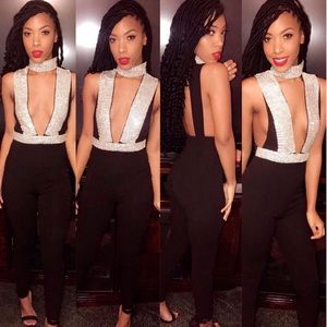 Rhinestone Bodycon Jumpsuit